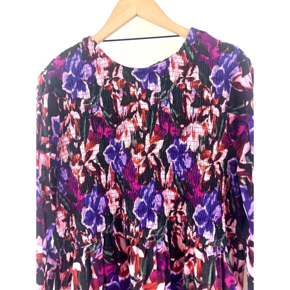 Floral Print Smocked Cotton Peasant Dress Pockets Size 2X 20W-22W New Boho Plus - Picture 6 of 12